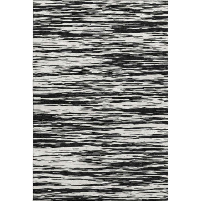 10' X 14' Striped Washable Area Rug With UV Protection (675570) - Black / Ivory