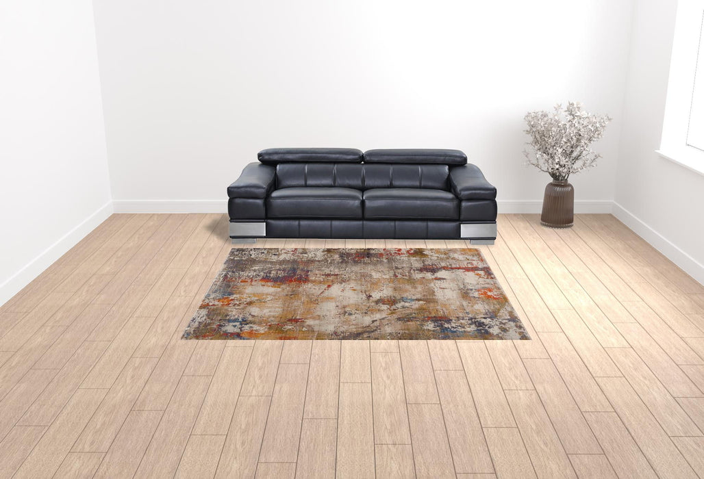 8' x 10' Abstract Power Loom Distressed Stain Resistant Area Rug - Gray And Ivory