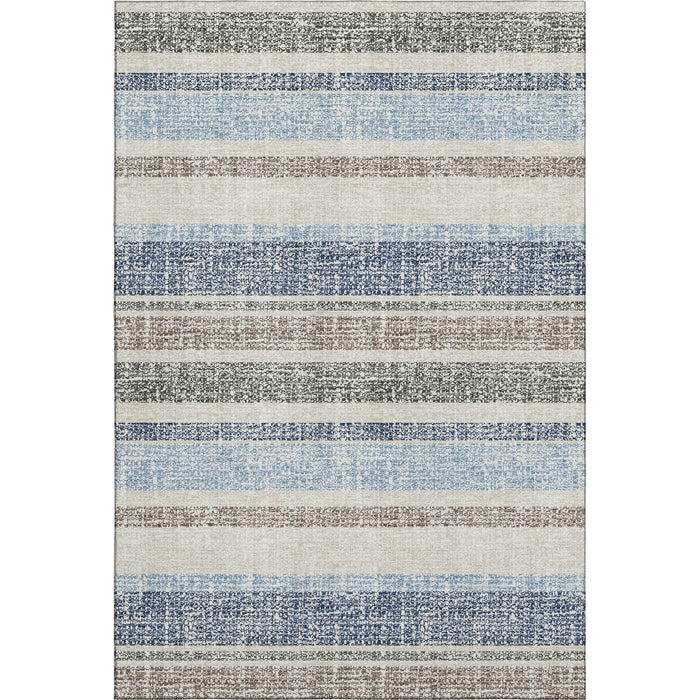 10' X 14' Striped Washable Area Rug With UV Protection (718617) - Navy Blue / Beige