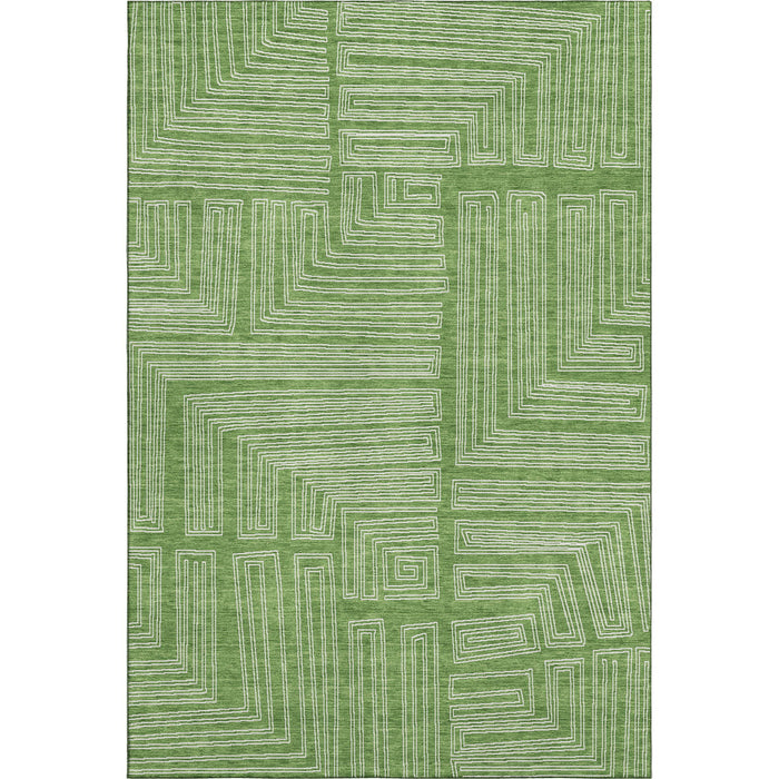 10' X 14' Geometric Washable Area Rug With UV Protection (681971) - Green / Ivory