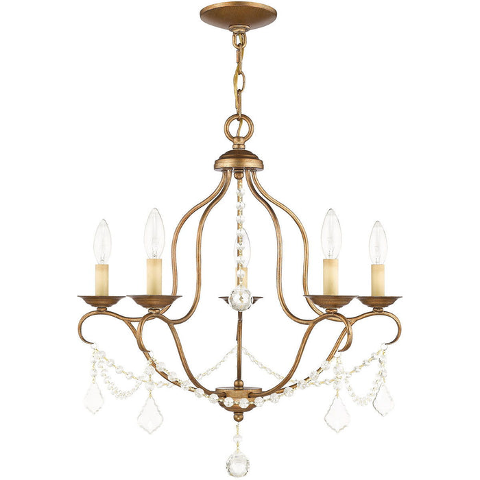 24" Five Light Dimmable Chandelier With Shades - Antiqued Gold