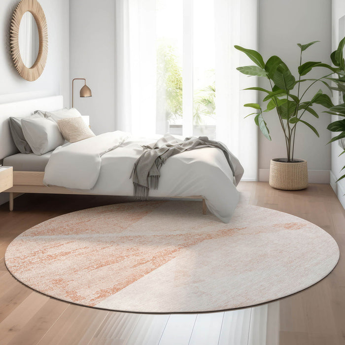 8' Transitional Geometric Washable Round Rug With UV Protection - Salmon