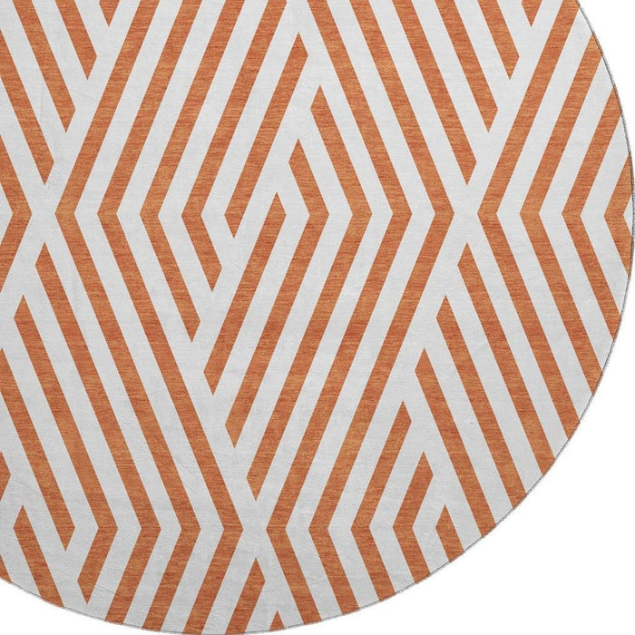 8' Geometric Washable Round Rug With UV Protection (648577) - Rust / Ivory