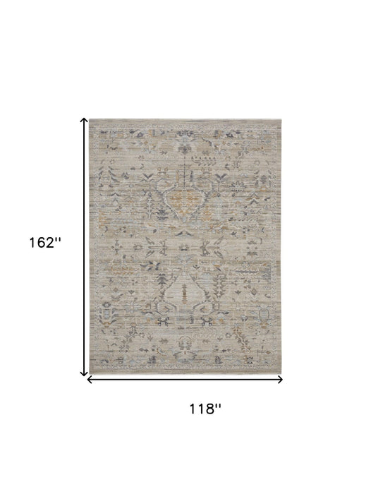 10' X 14' Floral Distressed Area Rug With Fringe (546448) - Ivory / Black / Taupe
