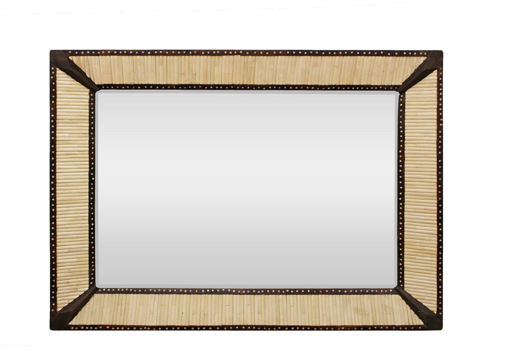 30" Metal And Bone Inlay Framed Accent Mirror - Brown / Natural