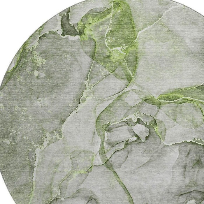 8' Abstract Washable Round Rug With UV Protection (647269) - Green / Ivory