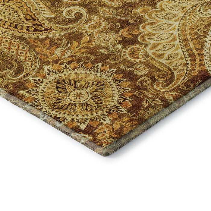 10' X 14' Paisley Washable Area Rug With UV Protection (683770) - Terra Cotta / Beige