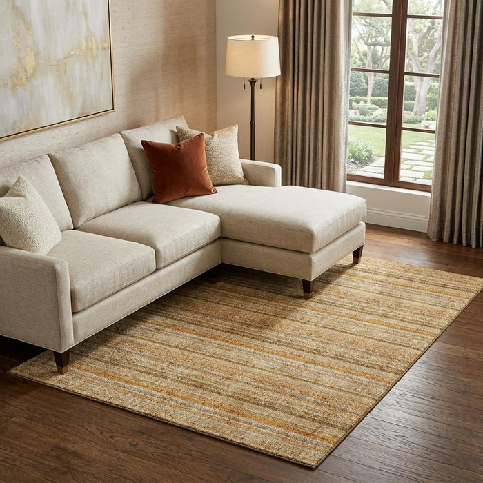 10' X 14' Striped Washable Area Rug With UV Protection (677567) - Peach / Beige / Orange
