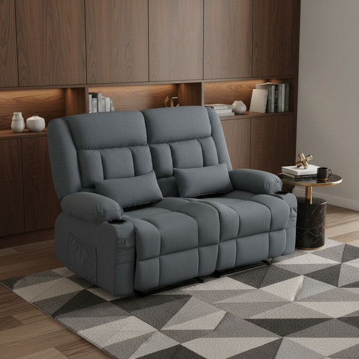 Chenille Manual Reclining Loveseat With Storage Toss Pillows - Slate Blue
