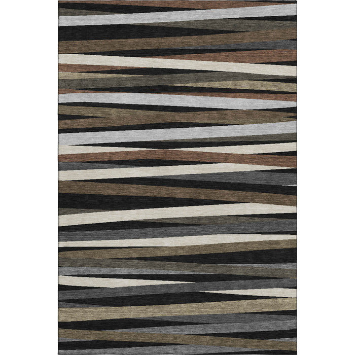10' X 14' Striped Washable Area Rug With UV Protection (678466) - Black / Brown / Ivory