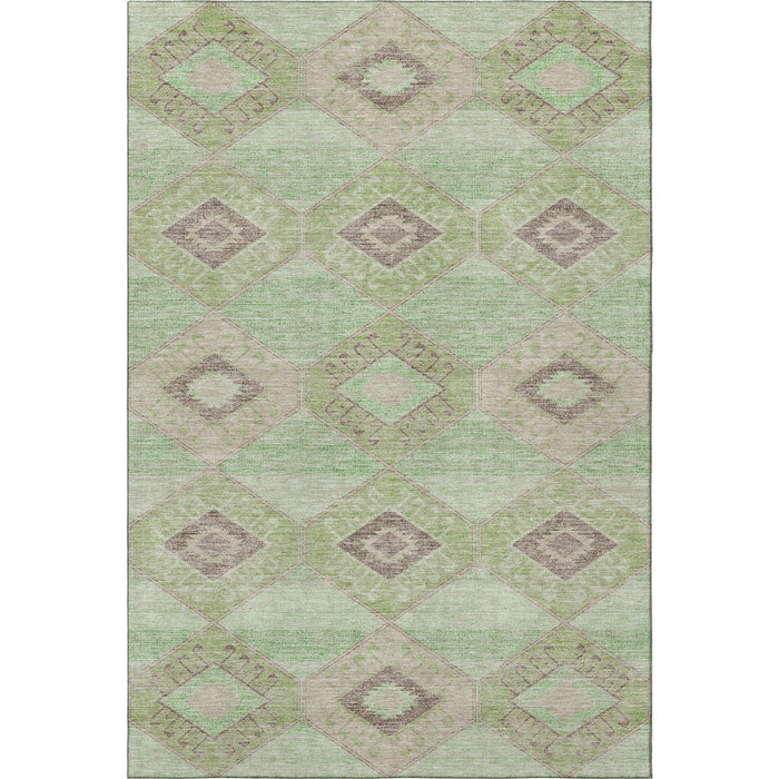 10' X 14' Geometric Washable Area Rug With UV Protection (706007) - Green / Beige