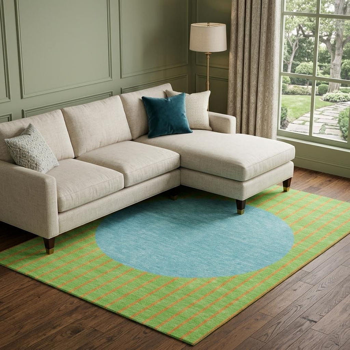 10' X 14' Striped Washable Area Rug With UV Protection (678305) - Lime Green / Orange / Teal