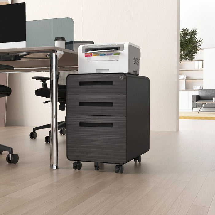 Giga 3 Drawer Mobile File Cabinet in simple style, with 5 wheels, cold-rolled steel, waterproof, moisture-proof, for legal and letter files.