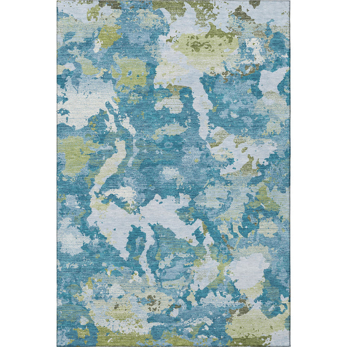 10' X 14' Abstract Washable Area Rug With UV Protection (693342) - Denim Blue / Ivory / Green