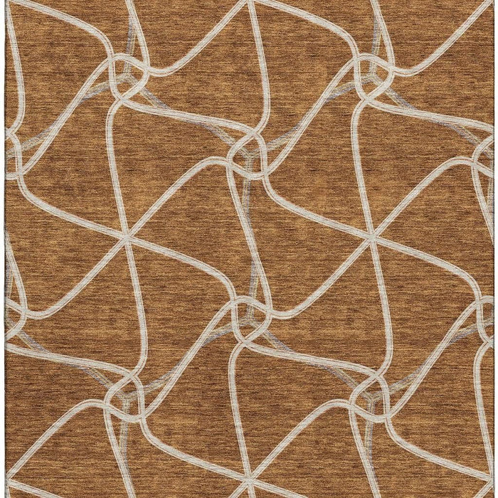 10' X 14' Geometric Washable Area Rug With UV Protection (675390) - Rust / Ivory