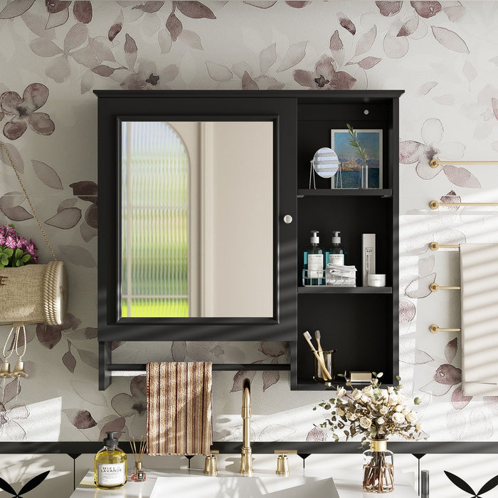 Giga wall-mounted bathroom medicine cabinet with large mirror door, adjustable shelves, and three open storage levels.