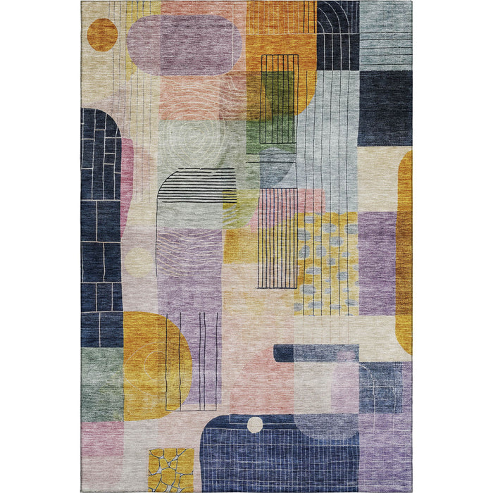 10' X 14' Abstract Geometric Washable Area Rug With UV Protection (684774) - Plum / Gold / Navy Blue