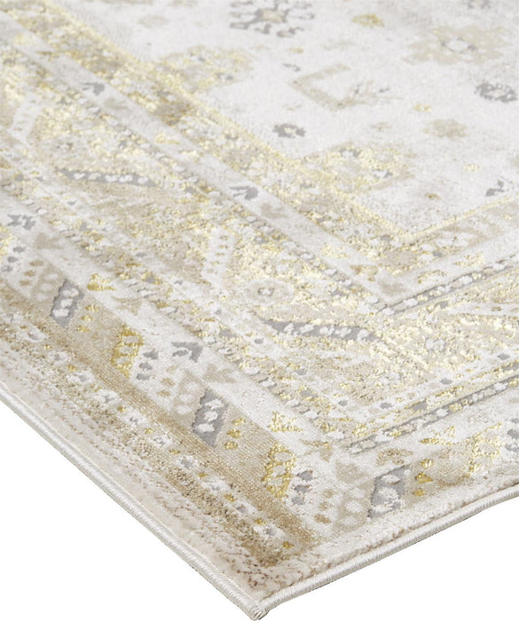 10' x 13' Floral Stain Resistant Area Rug - Gold And Ivory