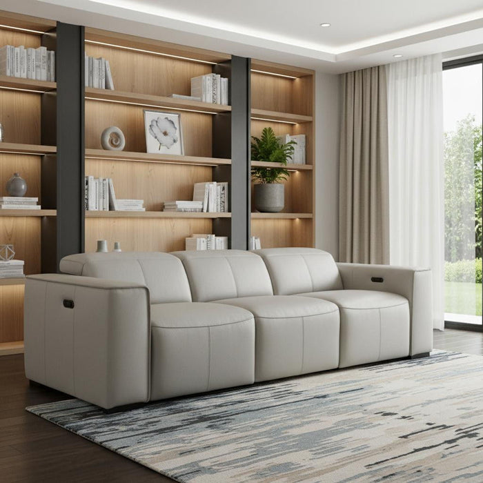 Top Grain Leather Reclining Metal USB Sofa (720389) - Light Gray