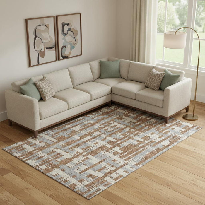 10' X 14' Striped Washable Area Rug With UV Protection (705707) - Rust / Ivory