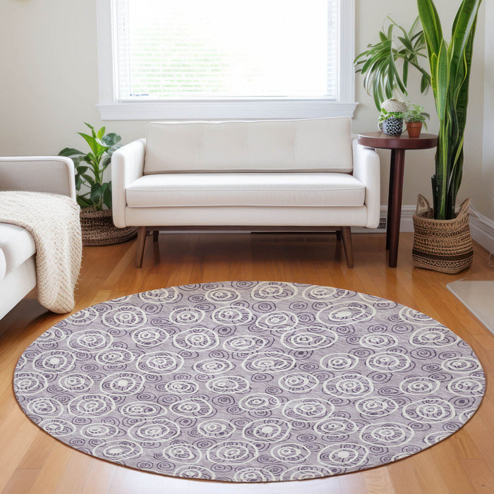 8' Polka Dot Washable Round Rug With UV Protection - Lavender And Ivory