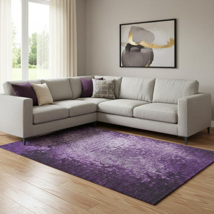 10' X 14' Abstract Washable Area Rug With UV Protection (649546) - Purple / Ivory