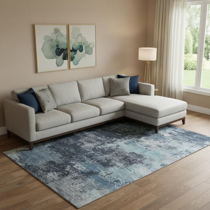 10' X 14' Abstract Washable Area Rug With UV Protection (716893) - Blue / Ivory