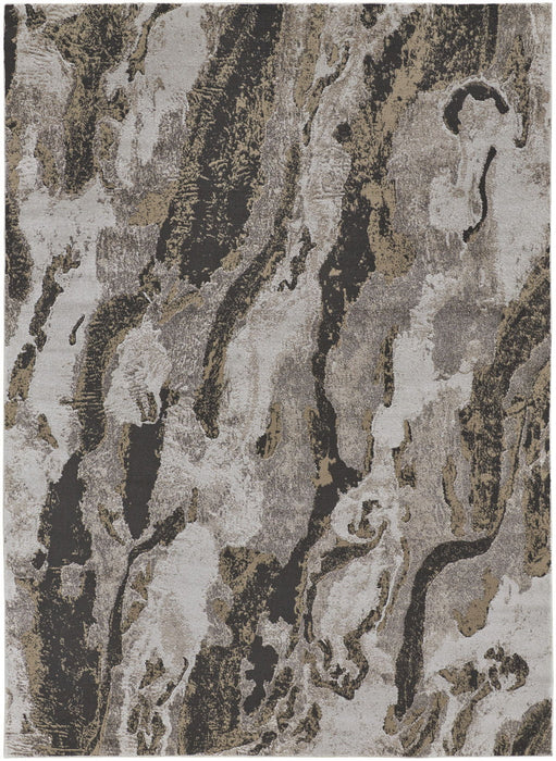 8' x 10' Abstract Power Loom Distressed Area Rug - Brown And Ivory