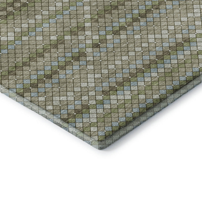 10' X 14' Geometric Washable Area Rug With UV Protection (693678) - Artichoke Green / Ivory