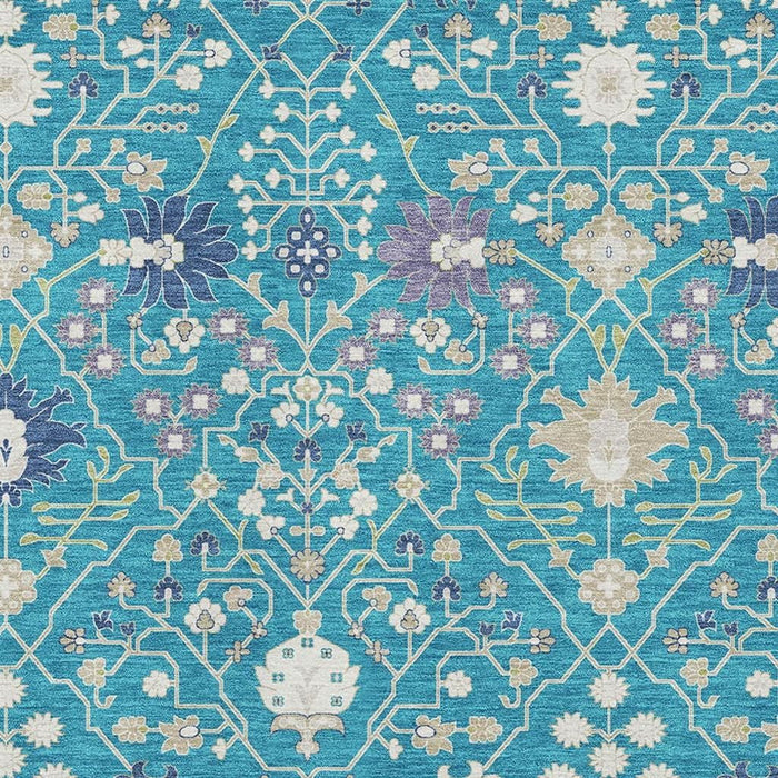 10' X 14' Oriental Washable Area Rug With UV Protection (679240) - Teal / Purple / Ivory
