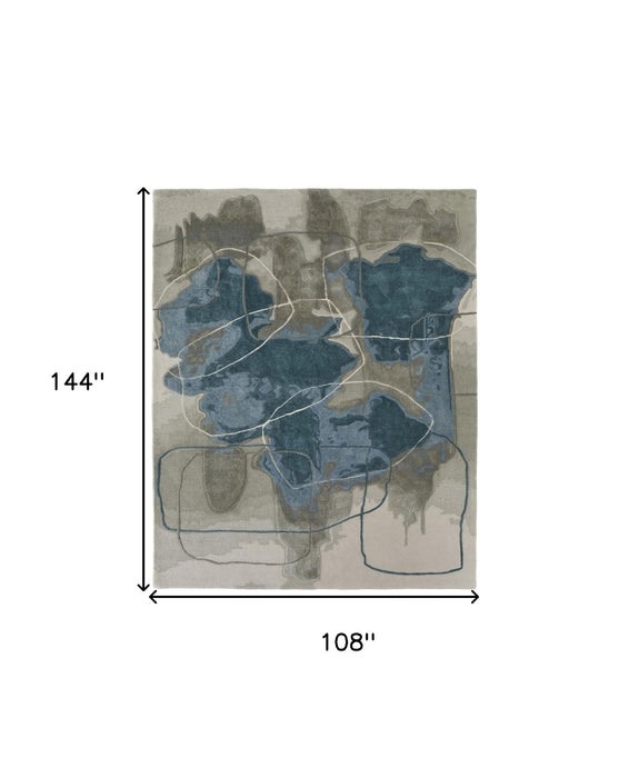 9' x 12' Abstract Hand Tufted Area Rug - Gray And Blue