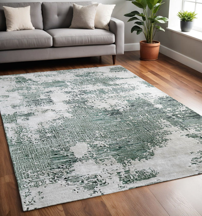 5' X 8' Abstract Hand Tufted Area Rug - Green And White