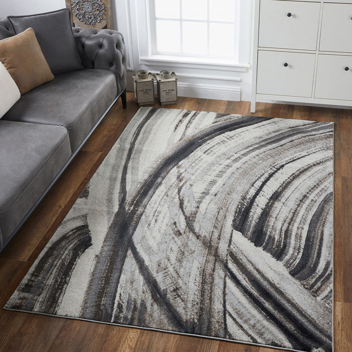 10' x 13' Abstract Strokes Modern Area Rug - Gray Ivory