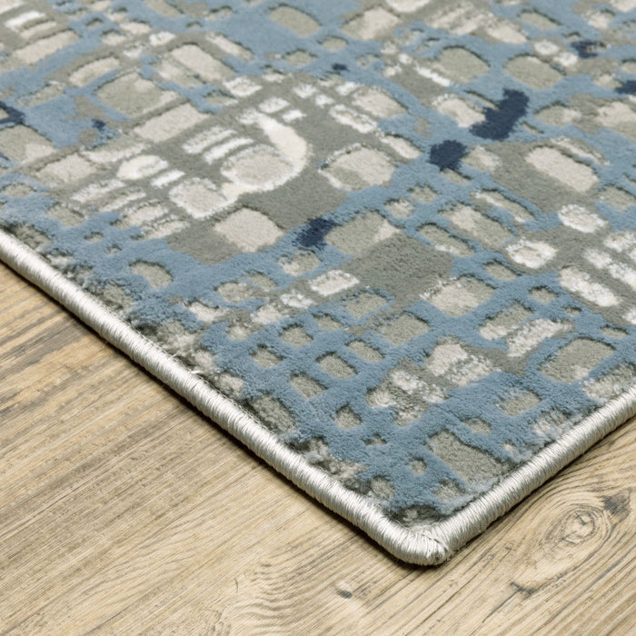 10' x 13' Abstract Power Loom Stain Resistant Area Rug - Blue Ivory Gray Brown Beige And Light Blue