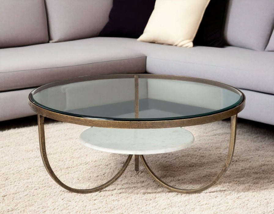 Round Coffee Table - Gold And Brown