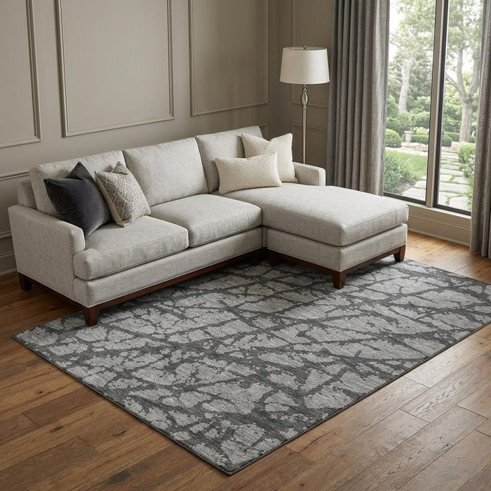10' X 14' Abstract Washable Area Rug With UV Protection (676842) - Gray / Charcoal
