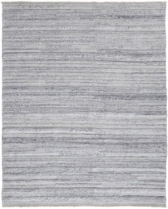 9' x 12' Striped Hand Woven Stain Resistant Area Rug - Gray Silver And Ivory