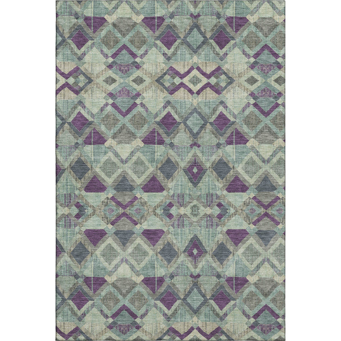10' X 14' Geometric Washable Area Rug With UV Protection (692910) - Pale Aqua / Purple