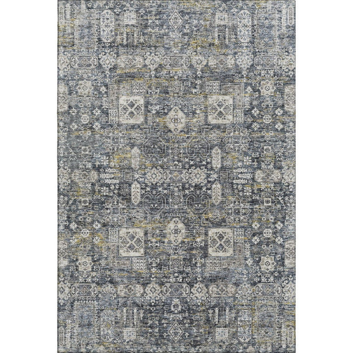 5' X 8' Floral Washable Area Rug With UV Protection (653364) - Charcoal / Ivory / Gold
