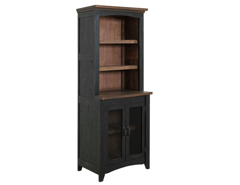 72" Distressed Wood Dining Hutch With Two Doors - Black And Natural