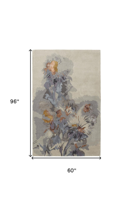 5' x 8' Wool Floral Hand Tufted Area Rug - Blue And Gray