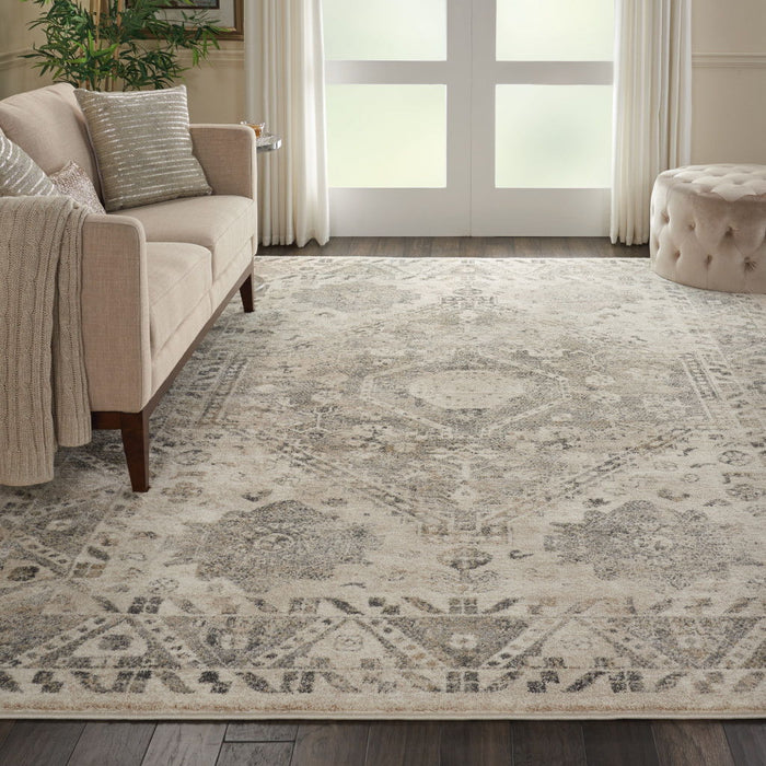 11' X 8' Floral Distressed Area Rug - Cream And Gray