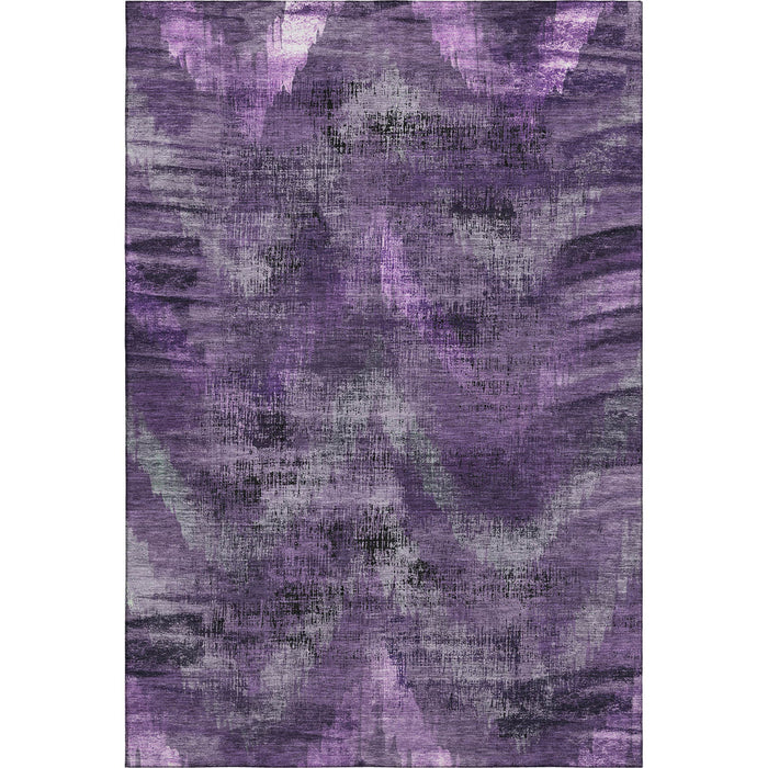 10' X 14' Abstract Washable Area Rug Polyester With UV Protection - Purple And Gray