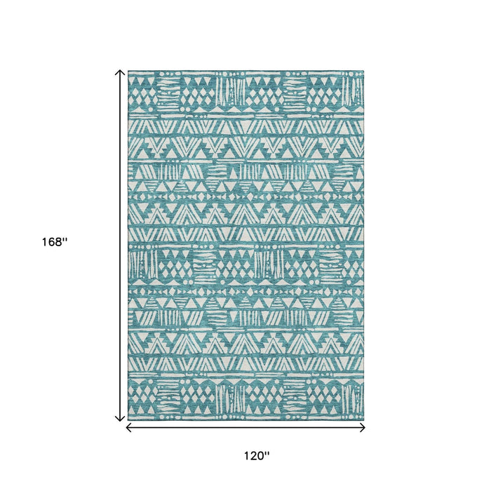 10' X 14' Southwestern Washable Area Rug With UV Protection (672140) - Teal / Ivory