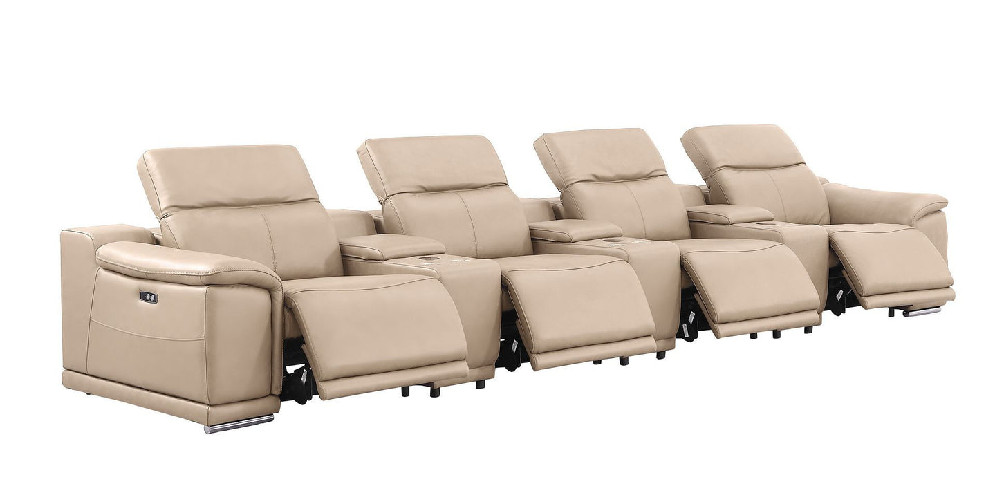 175" Leather Reclining USB Sofa - Beige