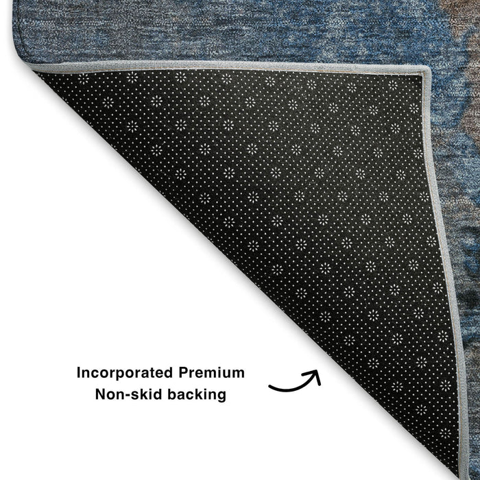 10' X 14' Abstract Washable Area Rug With UV Protection (706343) - Coffee / Blue