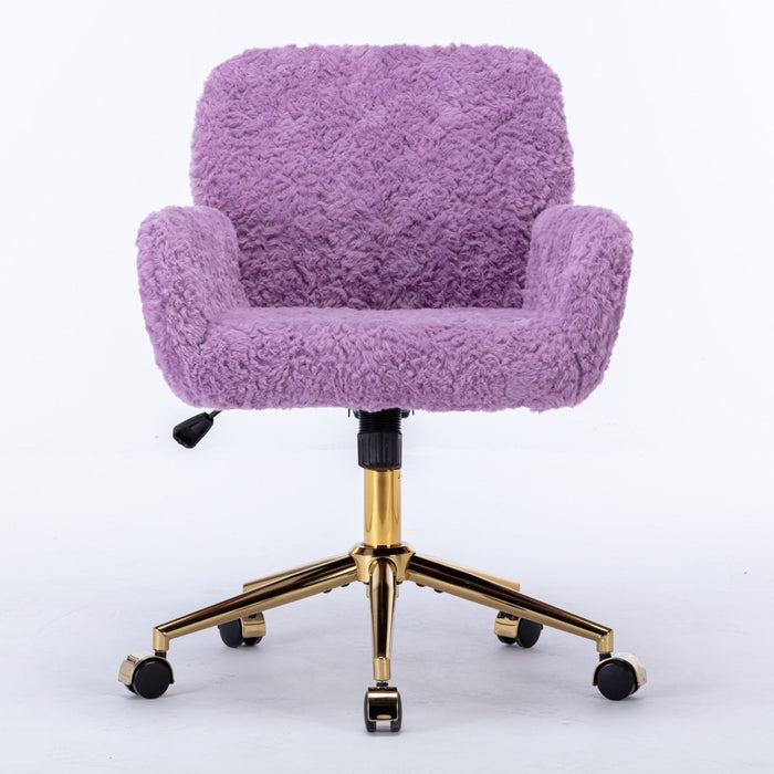 Giga swivel office chair with artificial rabbit hair upholstery, metal base, adjustable height, and swivel function for home or vanity use.