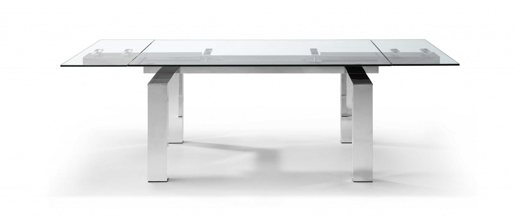 63" Glass And Stainless Steel Self-Storing Leaf Dining Table - Clear