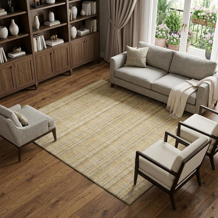 10' X 14' Striped Washable Area Rug With UV Protection (677597) - Wheat / Gray / Gold