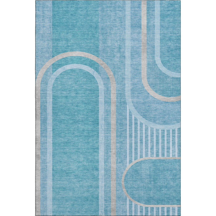 10' X 14' Geometric Washable Area Rug With UV Protection (647938) - Teal / Khaki